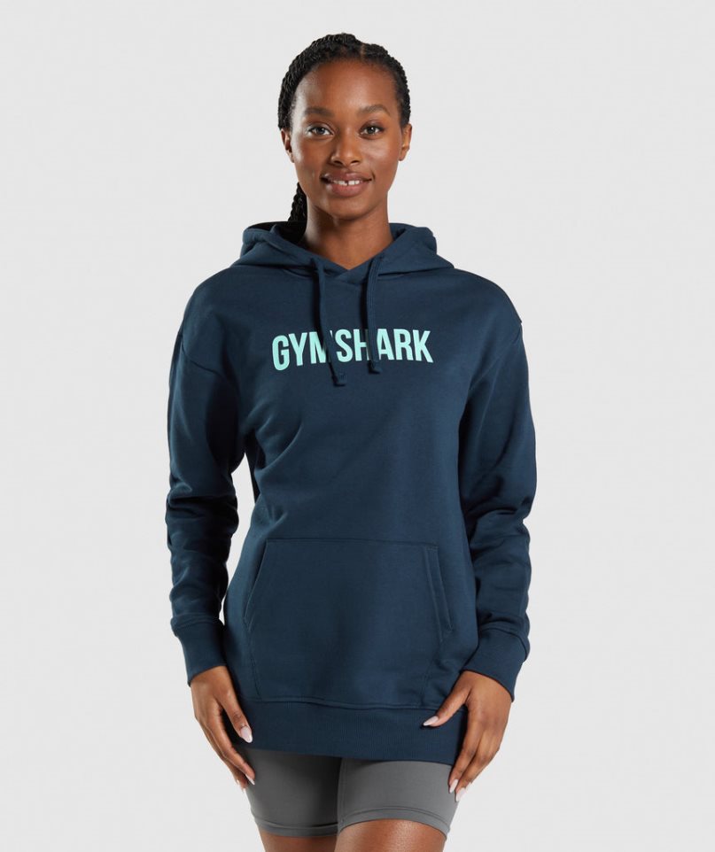 Women\'s Gymshark Apollo Oversized Hoodie Navy | CA 3715DN